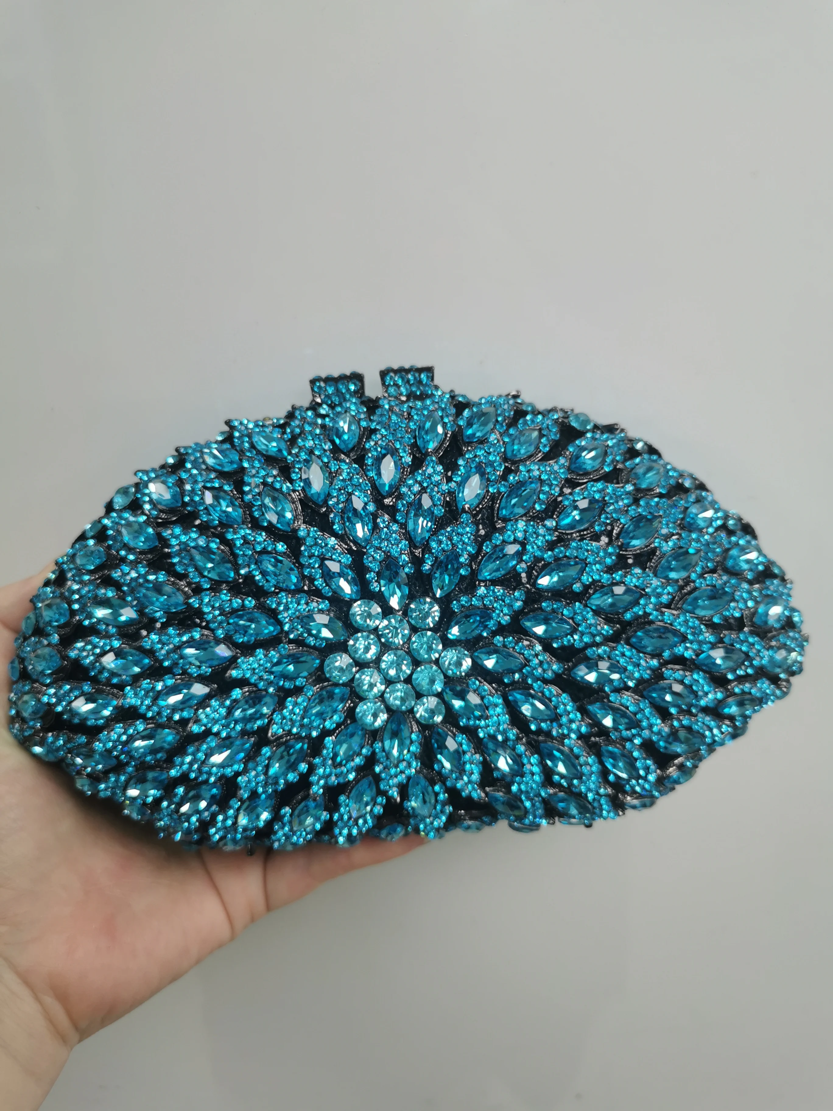 BlingWomenLightBlueStoneEveningBagsSilverRhinestonesClutches