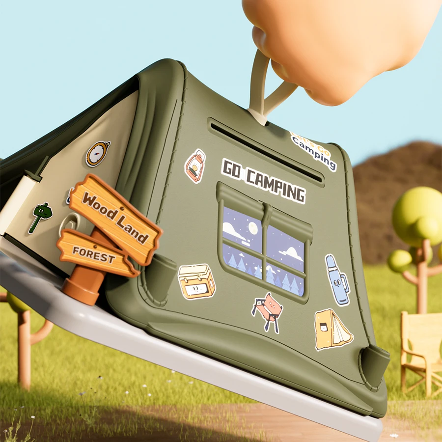 Tent piggy bank, green pink and pink optional, key to open the door, large capacity to deposit money, boys and girls available,