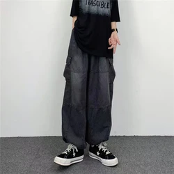 2023 Autumn Harajuku Fashion Retro High Street Hip hop Pants Straight Wide Leg Pants Women Casual Loose Big Pockets Cargo Jeans