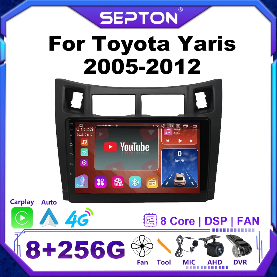 

SEPTON Wifi 8+128G Car Radio for Toyota Yaris 2005-2012 Wifi Car Multimedia Player GPS CarPlay Stereo 4G Auto Car Radio