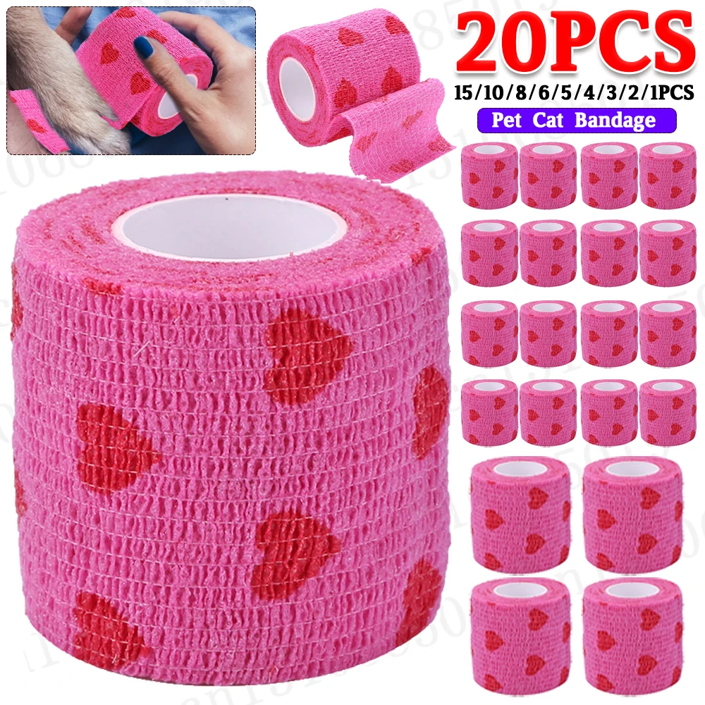 20-1PCS Pet Dog Cat Elastic Bandage Soft Pink Heart Patterns Non-woven Pet First Aid Wound Tapes Supplies Product