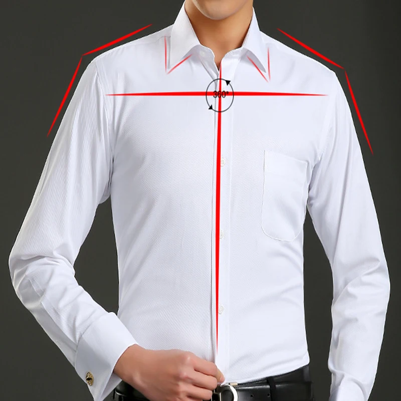 Classic Men's French Cuffs Dress Shirt Long Sleeve Covered Placket Formal Business Standard-fit Office Work dress shirts