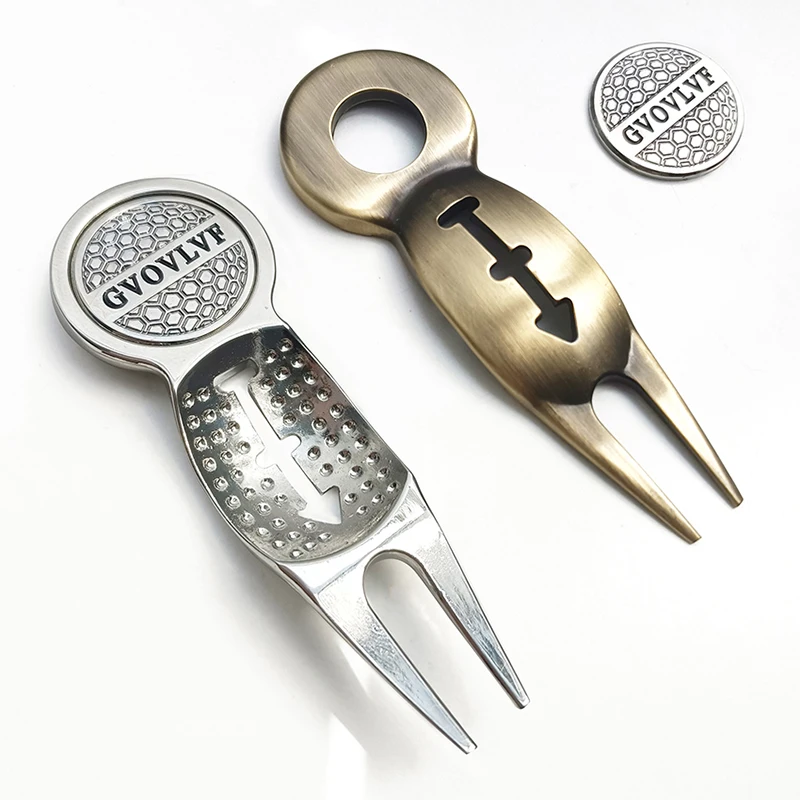 GvOvLvF Golf Divot Tool With Marker Pitch Mark Green Divot Repair Tool Golf Pitchfork Golf Training Aids Silver And Copper Color 5