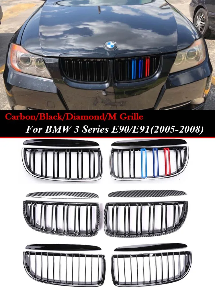 

For BMW 3 Series E90 E91 2005-2008 Front Lower Bumper Kidney Facelift Double Slat Gloss Black M Style Grille Car Accessories