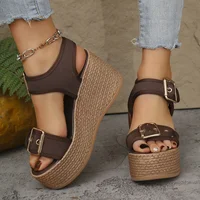 Thick Bottom Women's Wedge Heel Sandals Summer 2025 Buckle Strap Chunky Platform Sandals Woman Fashion Plus Size Beach Sandalias - Image 6