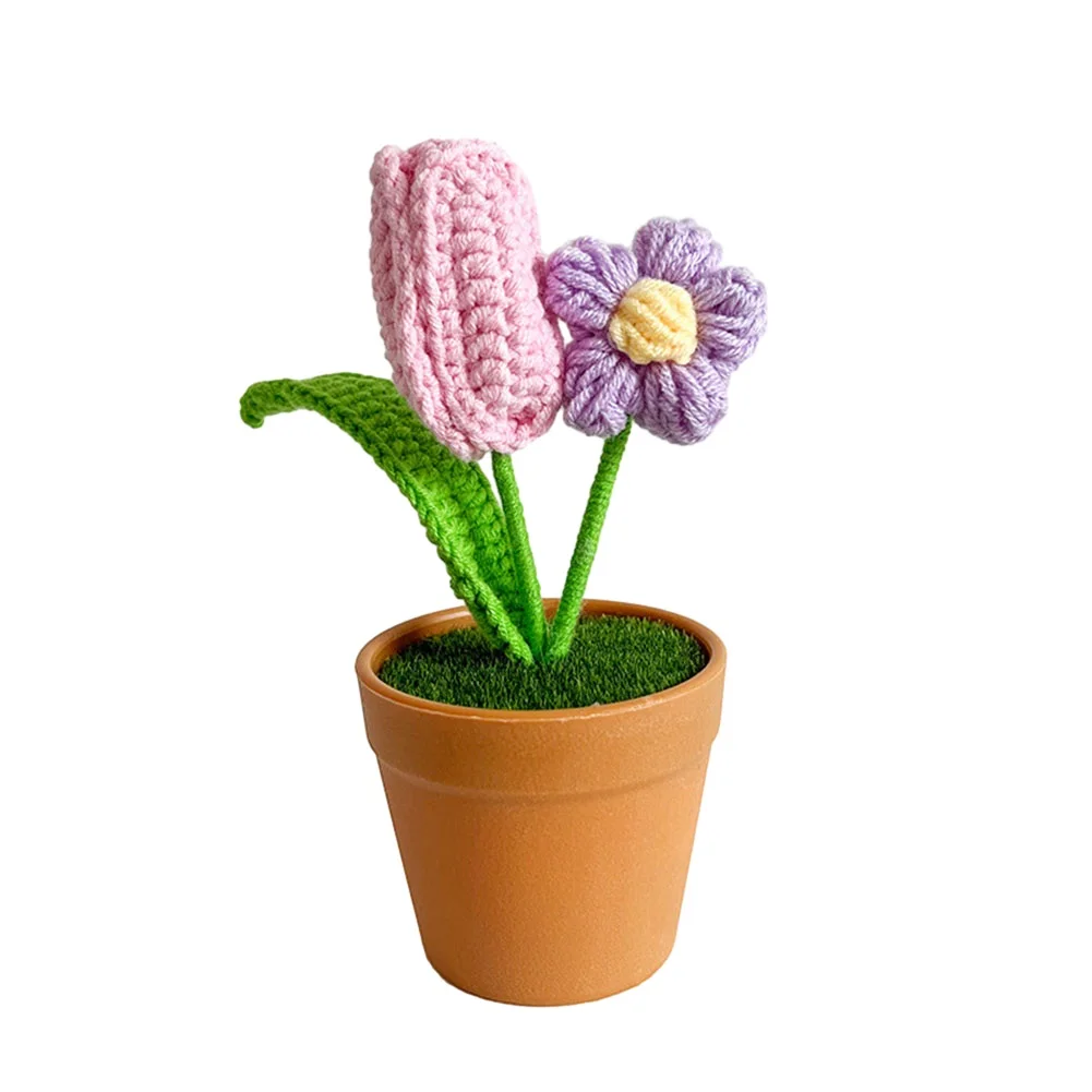 

Birthday Bedroom Ornament Braided Fake Flower Potted Plant Pink Plush Potted Plant Bedroom Crocheted Crocheted