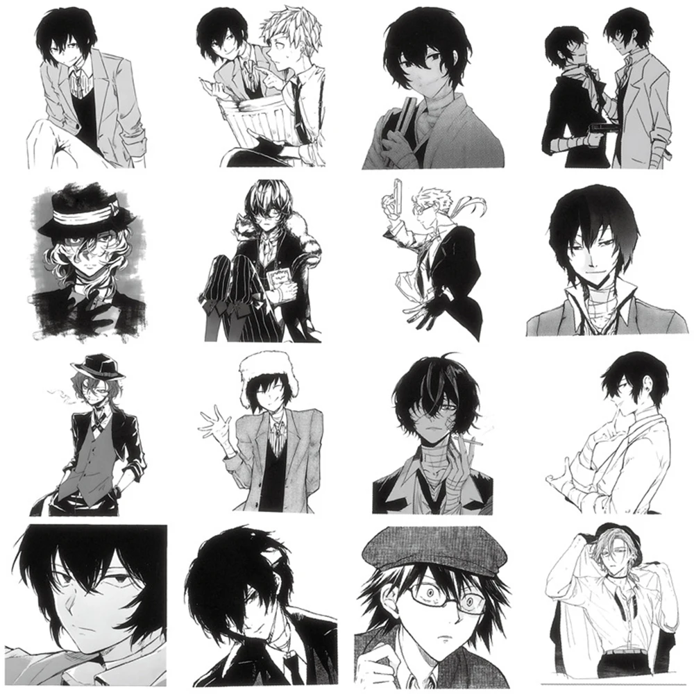 Bungo Stray Dogs Anime Stickers Pack - Black and White Cartoon Graffiti Decals