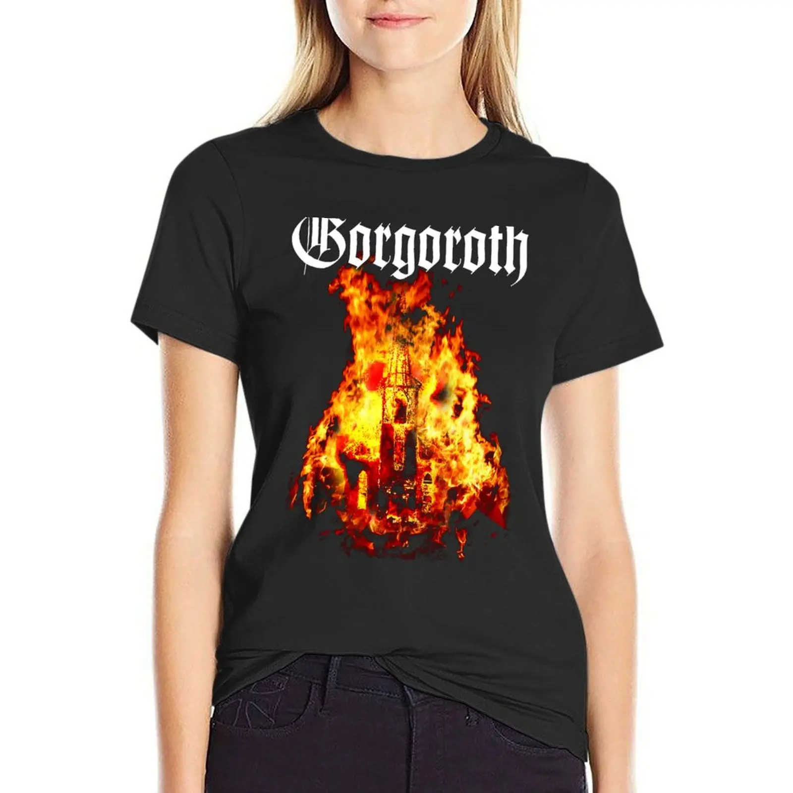 Church Fire by Gorgoroth - Classic Old School Norwegian Black Metal T-Shirt cute clothes Short sleeve tee Women's clothing