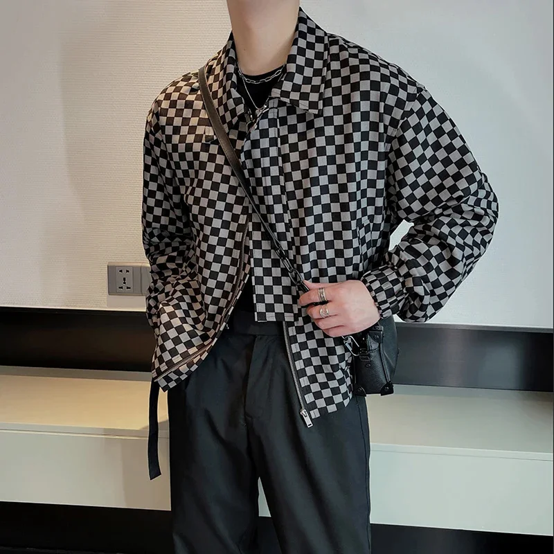 

2023 Spring Fashion Men's Jacket Premium Chessboard Handsome Casual Loose Social Streetwear Outwear Men Clothing