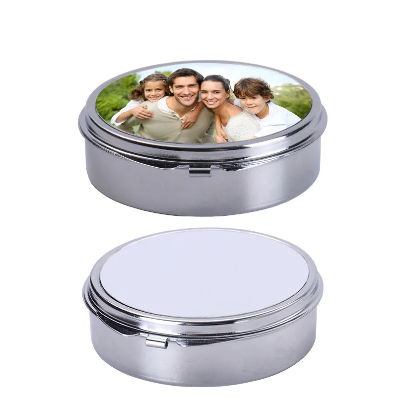 Sublimação Blanks Pill Box Caixa de Jóias Caixa de Embalagem Redonda Faça Você Mesmo Caixa de Item Pequeno 20 Pcs Lot Aço Inoxidável