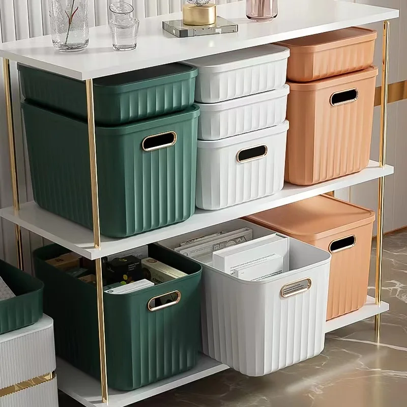 

Nordic Solid Color Sundries Storage Boxes with Lid Light Luxury Snacks Toys Storage Basket Household Wardrobe Organizer Clothes