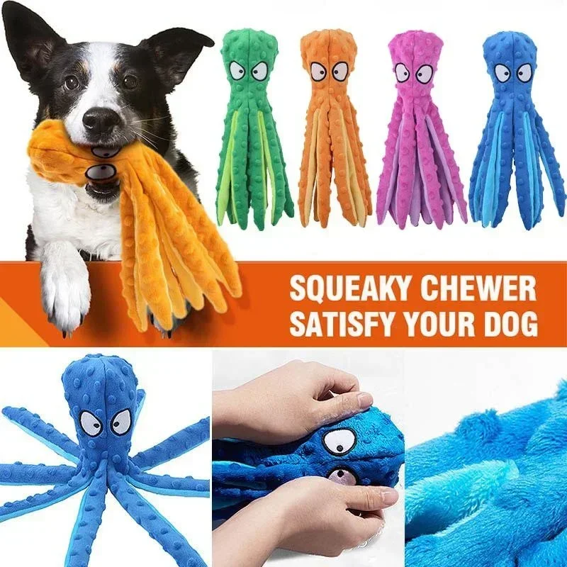

Plush Octopus Soft Dog Stuffed for Large Dogs Cute Pet Chew Toys Interactive Dog Supplies Fleece Dog Squeaky Toys