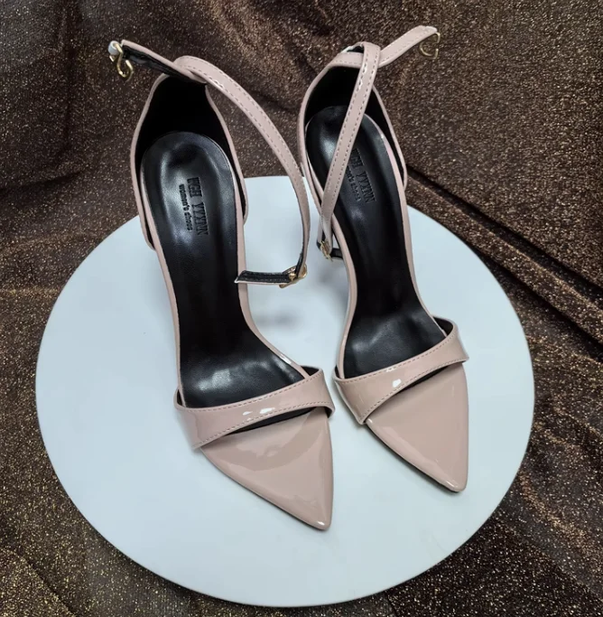 Women Naked pointed thin heel summer patent leather one-piece buckle sandals exposed toes women sandals
