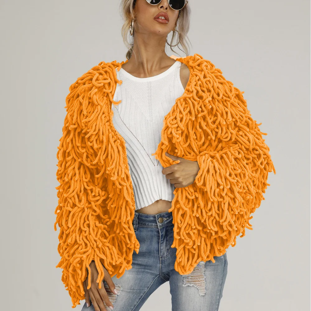 

Autumn and Winter New Fur Wool Plush Tassel Sweater Coat Personalized Woven Top for Women