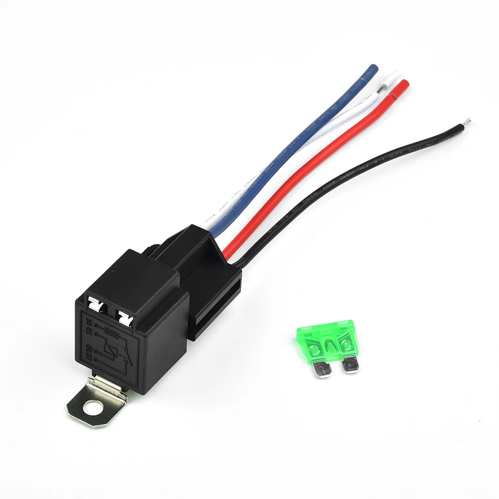 1pcs Car 4-Pin Relay With Socket Base Wires Fused On/Off Relays 30A 12V DC 18AWG Polyamide Black Relay Auto Accessories Parts