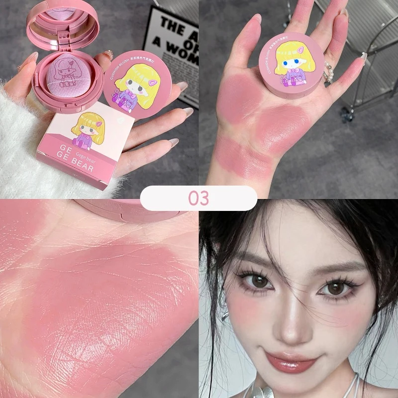 Girl's Air Cushion Blush Cream Strawberry Pink Face Blusher Natural Matte Cheek Tint Rouge Contour Mousse Blush with Sponge Puff blush cream cream blusher facial blusher