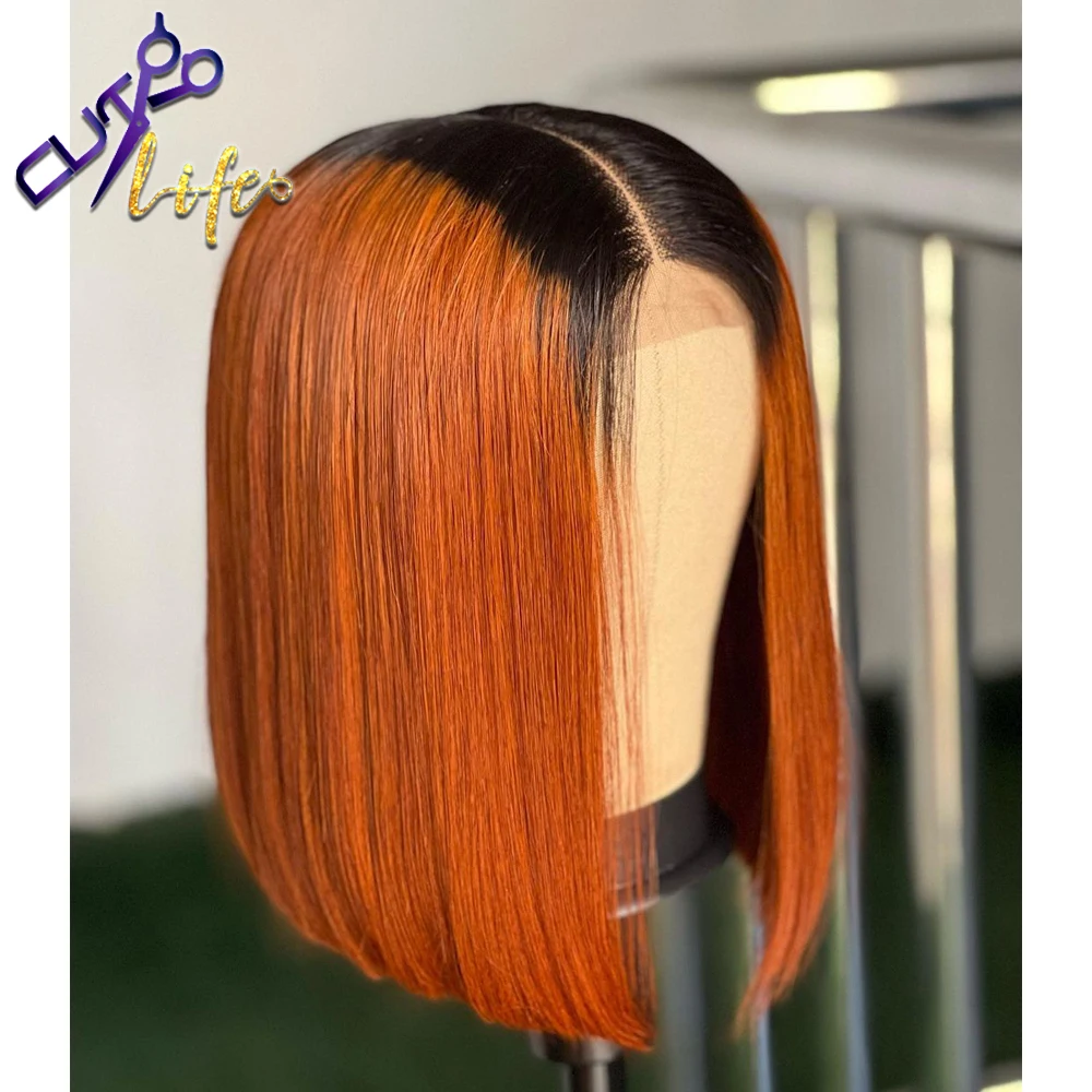 2x6 Deep Part Kim K Lace Closure Wig 4x4 Lace Closure Wig Ombre Orange Human Hair Wigs Ombre Brown Short Bob Wigs Remy Hair
