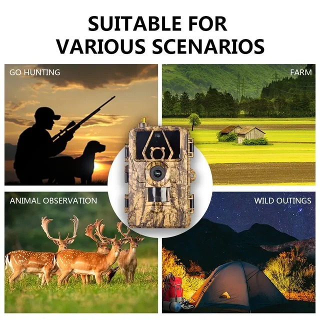 4G LTE Hunting Trail Camera 60MP 8K APP Control Night Vision for Animal Tracking House Security IP66 Waterproof Trail Camera 5