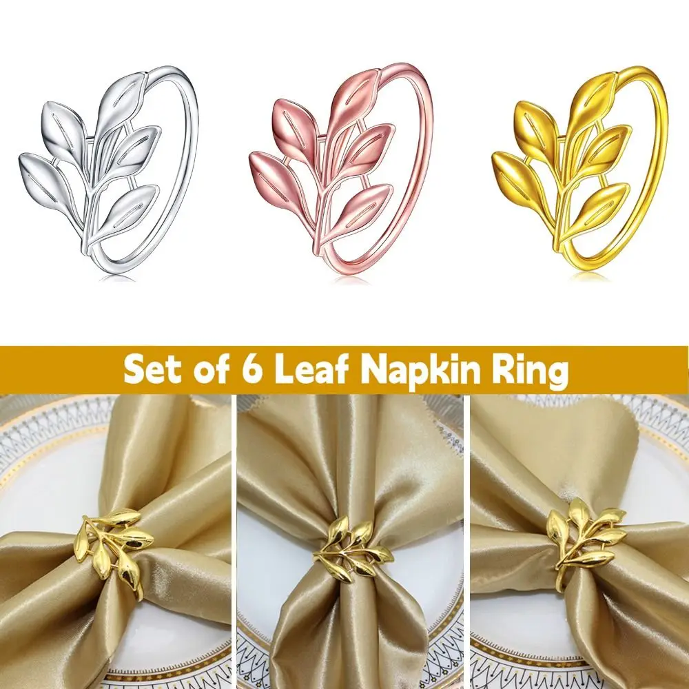 

6Pcs Leaf Napkin Rings Fall Napkin Holder for Christmas Thanksgiving Wedding Dinnig Table Decoration