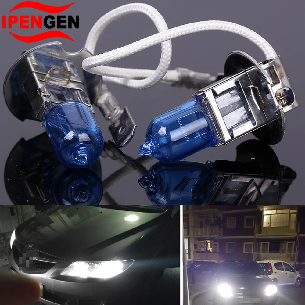 2PCS H3 Headlight Super Bright Halogen Bulb Car Fog Lights Driving Lamp 55W  12V 5000K Xenon Glass Replacement Led Light - AliExpress