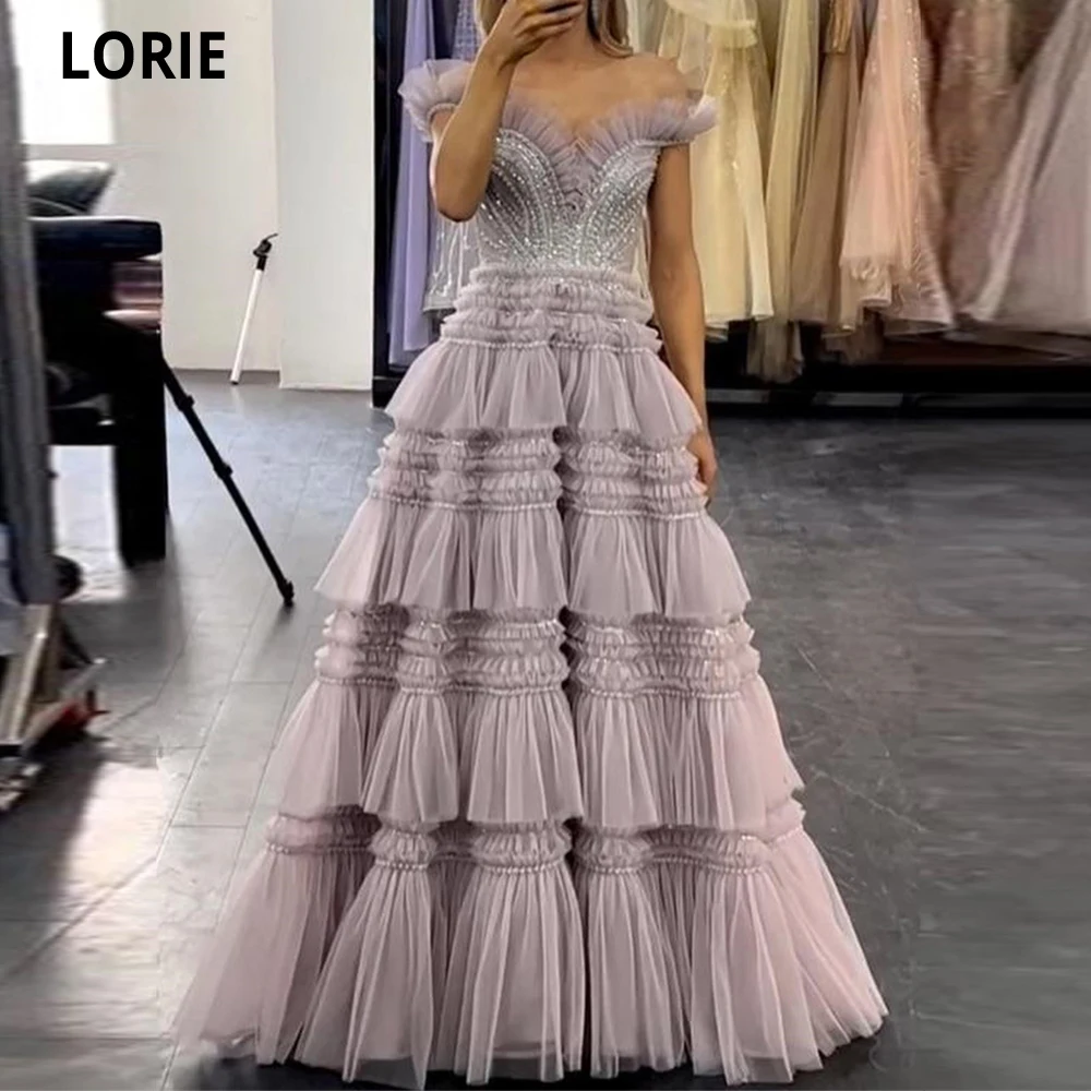 

LORIE V-neck Off The Shoulder A-line Prom Dresses Vestido Novia Longue Robe De Soiree Tiered Ruched Ruffles Vestidos De gala