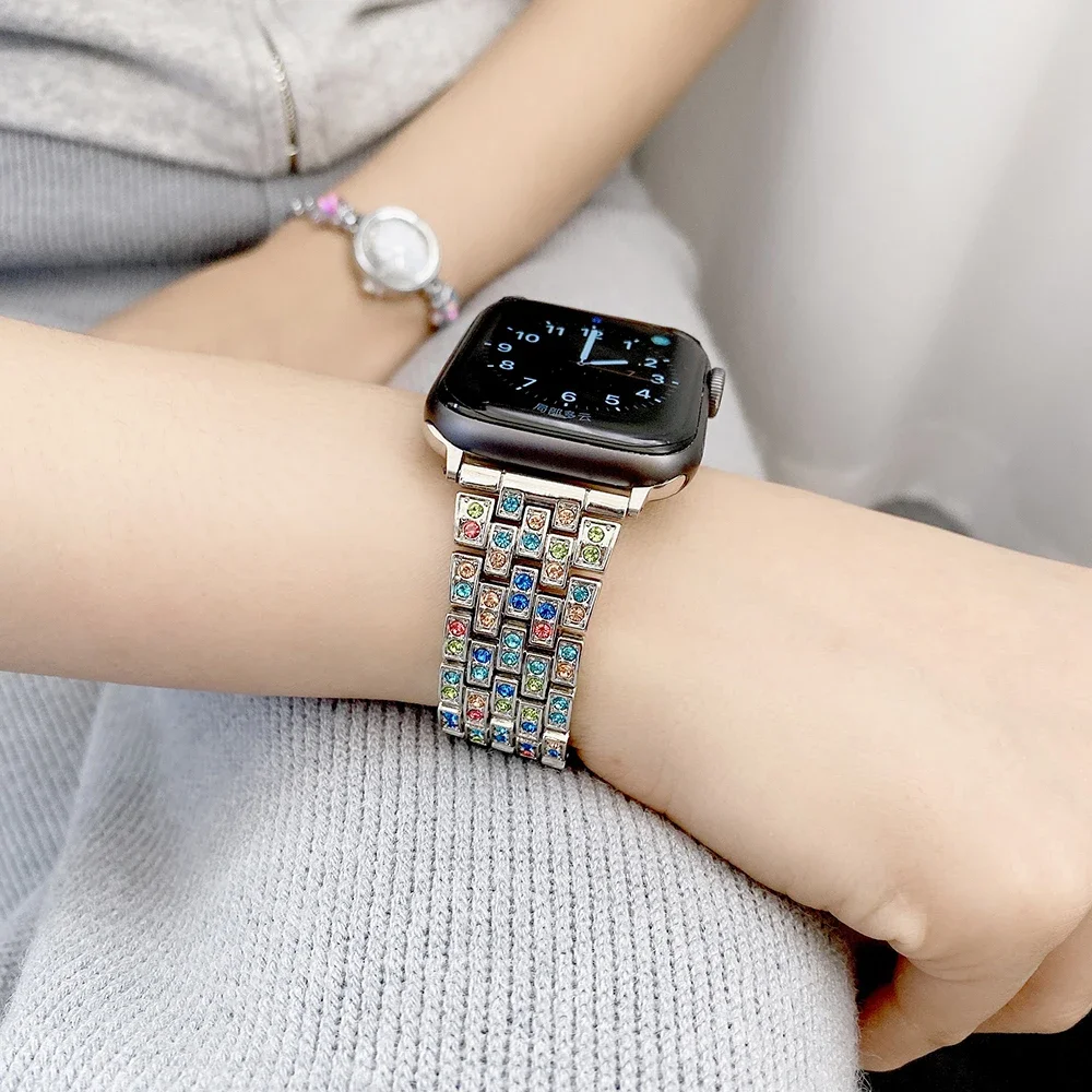 Metal Diamond Strap for Apple Watch Ultra2 9 8 7 6 5 4 SE 49mm 45mm 44mm 41mm 40mm for iWatch 3 38mm 42mm Stainless Steel Strap