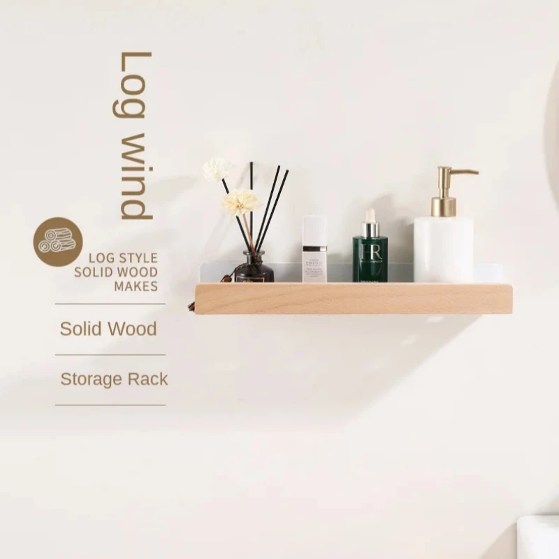 Bathroom Shelves，Wood bathroom shelf wall without drilling, Seasoning Board shower Storage Rack，No drill bathroom shelf 3