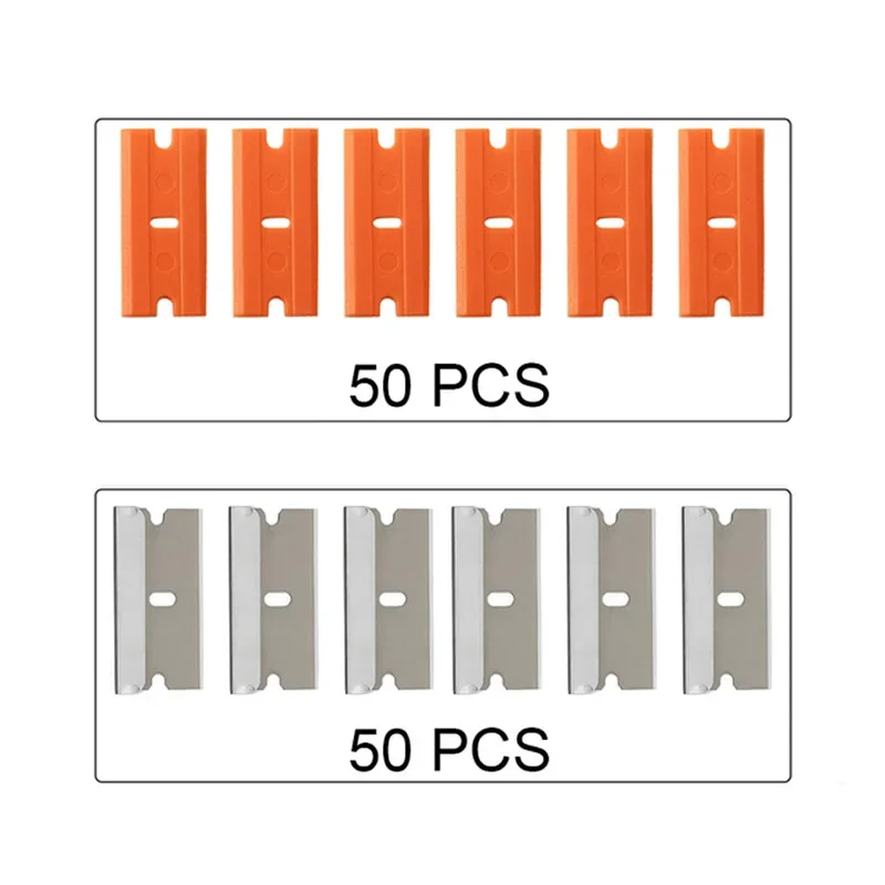 Razor Blade Scraper 100pcs Razor Blades Safety Scraper Glue Knife Glass Cleaner Replacement Carbon Steel Blade Ceramic Car Labels Remover