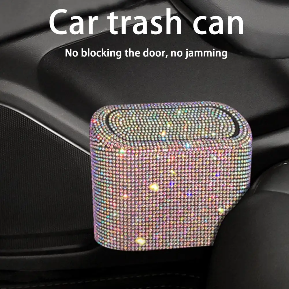 Car Storage Bag Car Trash Can Glitter Trash Can Auto Supplies Storage Box Garbage Grabber Bling Rhinestone Interior Accessories Square Pressing Car Trash Bin