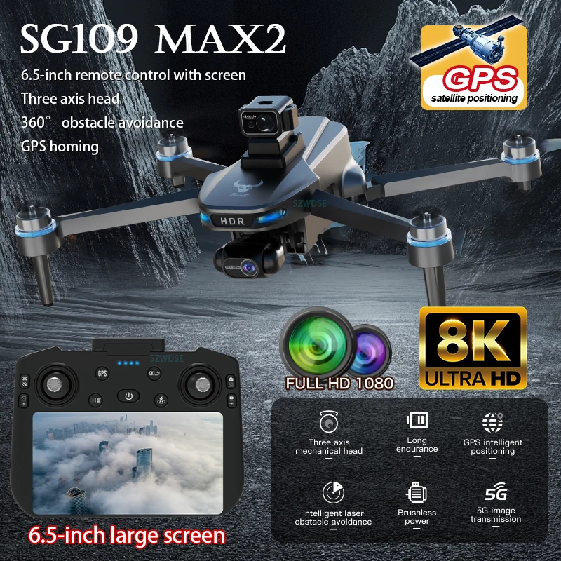 2025 Nuovo SG109 MAX2 GPS Drone Con Telecamera 8K 3-Axis Gimbal WIFI Laser Evitamento Ostacoli Schermo Remoto 5G FPV Brushless RC Dron