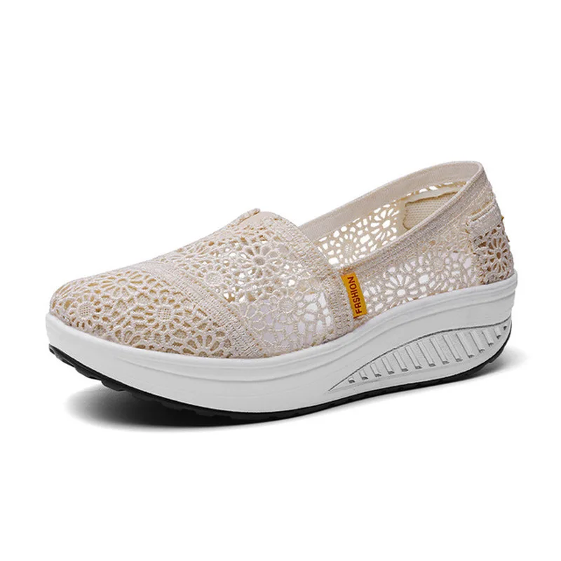 Women Platform Shoes Fashion Sneakers Middle Heels Woman Elegant Sweet Air Mesh Breathable Summer Shoes Casual Light Non-slip