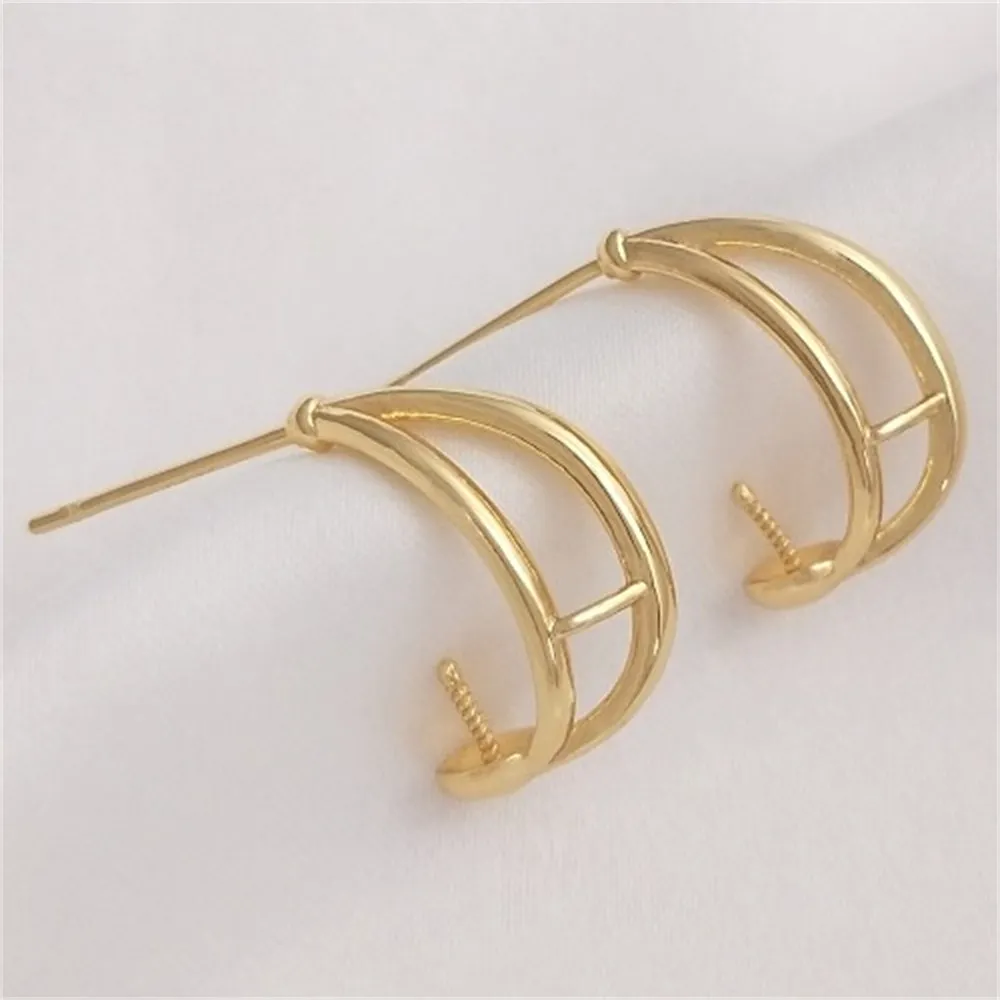 Diy Earrings 14K Gold-plated Crescent-shaped Half-hole Beaded Earrings 925 Silver Needle Handmade Pearl Earrings Accessories