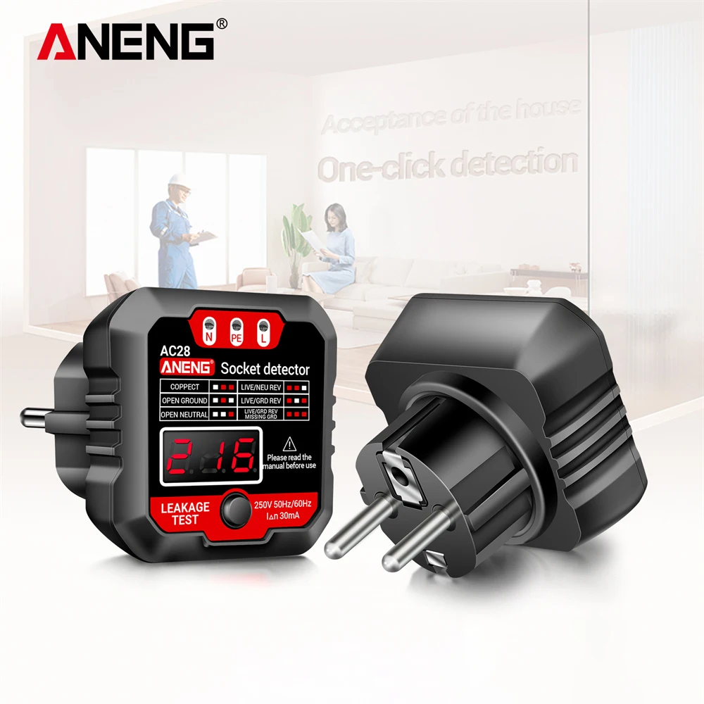 ANENG AC28 소켓 극성 감지기, 디지털 디스플레이 테스트 전원 소켓, LCD 50Hz, 60Hz