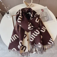 2025 New Scarf Women Winter Color Matching Warm Scarves Imitation Cashmere Letters Double-sided Thickened Air Conditioner Shawl