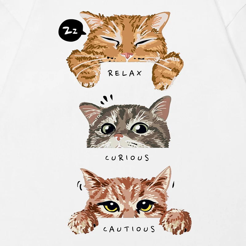 Tops　White　Streetwear　Funny　Y2K　Aesthetic　T-Shirt　Tshirt　Graphic　Cat　Men　Casual　T　Shirt　Harajuku　2024　Unisex　Cotton　Tees　Clothes　AliExpress