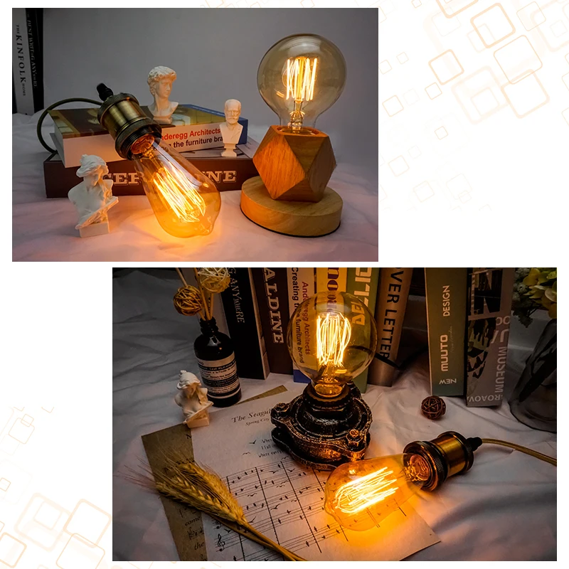 Retro Edison Light Bulb E27 220V 40W A19 A60 T10 T45 T185 ST64 G80 G95 Filament Vintage Ampoule Incandescent Bulb Edison Lamp