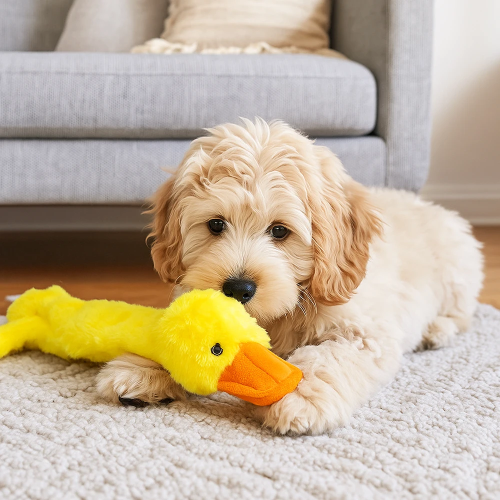 Fluffy Squeaky Duck and Unicorn Dog Toy Soft Plush Chew Toy with Dual Squeakers, Interactive Play for Dogs