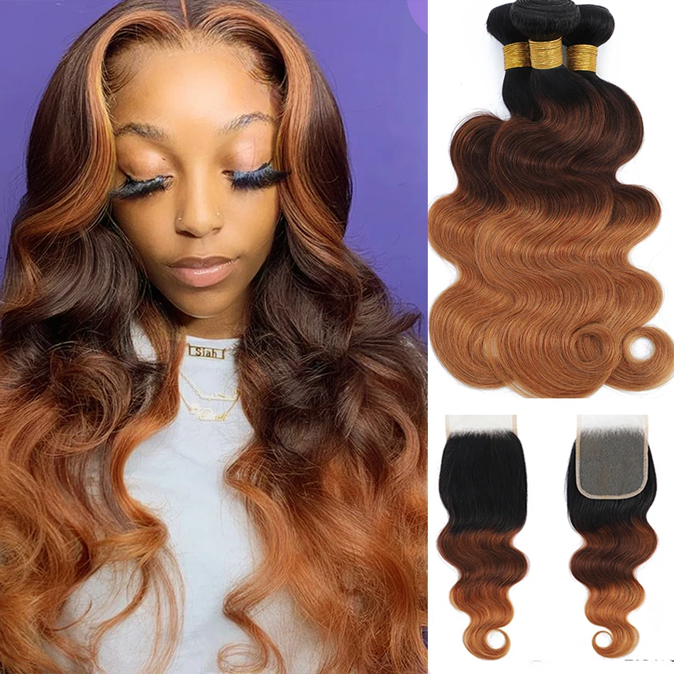 100% Vietnamese Body Wave Hair Bundles With Closure Tone Black to Blonde Ombre Human Hair Virgin Remy Hair Bundles With Closure 4