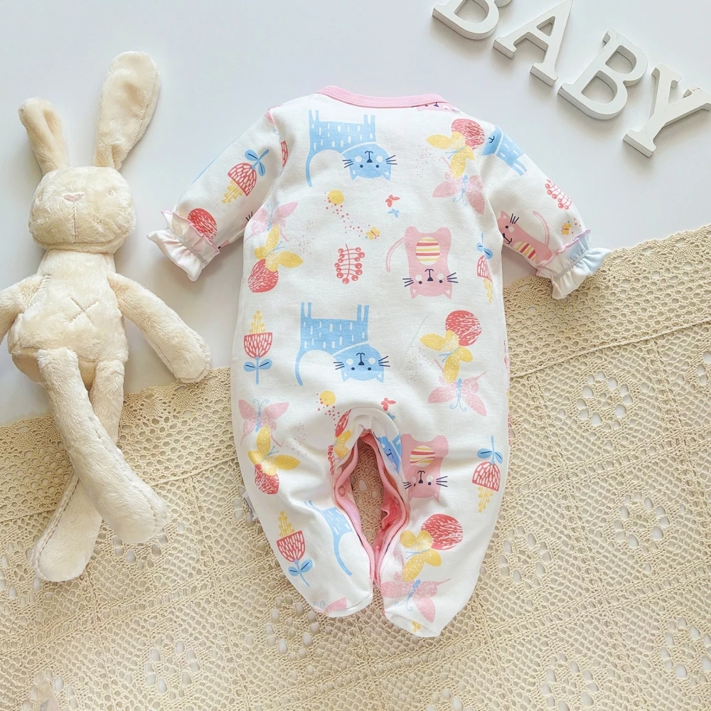 Newborn onesies soft romper cotton autumn long sleeve baby girl clothes Cartoon cat print infant bodysuit 0 to 12 Month jumpsuit