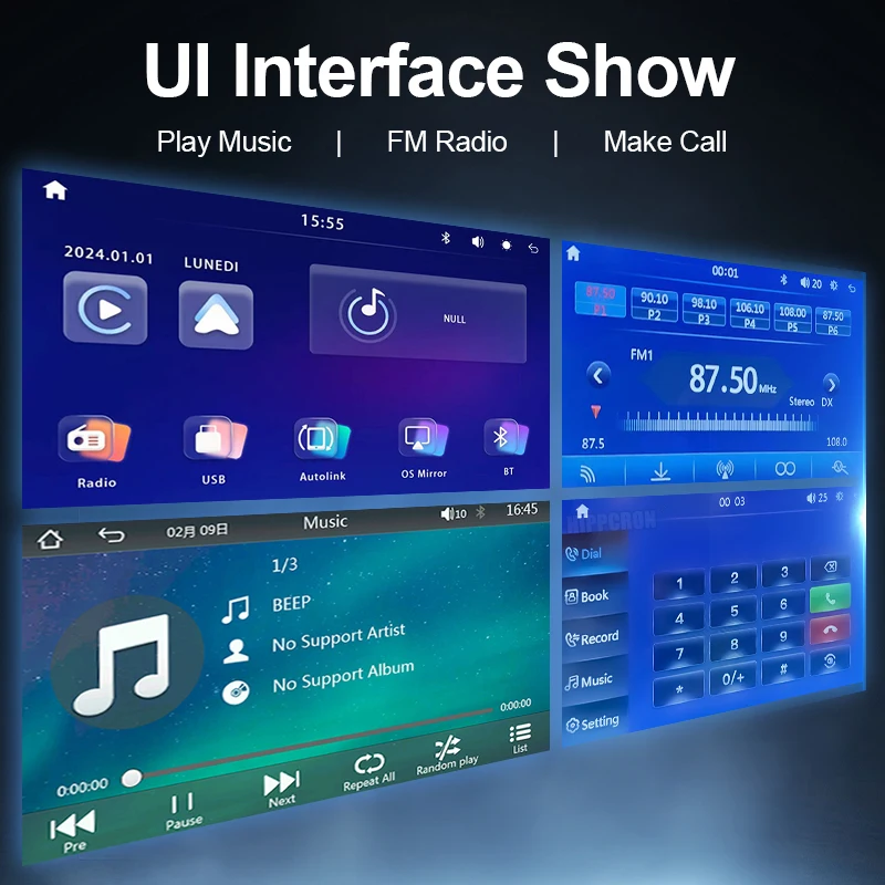 7" Car Radio Wireless/Wire Carplay Android Auto 1Din HD Touch Screen Bluetooth U