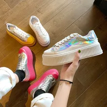 

Students Platform Shoes Women Bright Upper Lace-up Casual Shoes 2022 Spring Ladies Heighten Shoes Size 35-39 zapatos de mujer