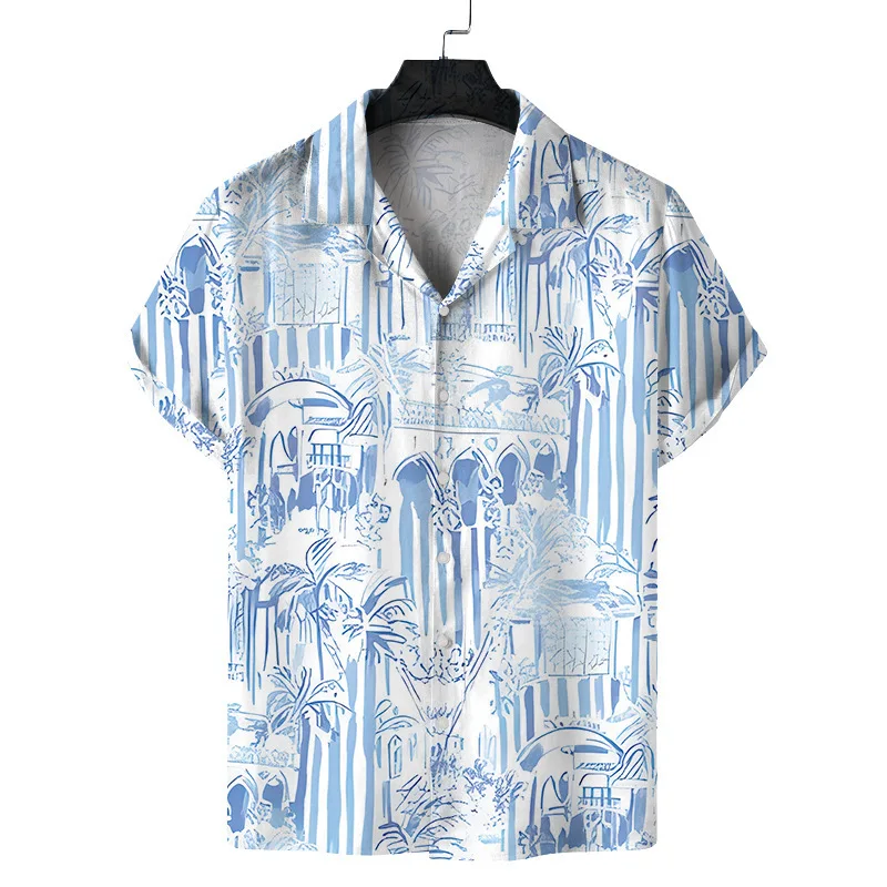 thumbnail image 1 of Camisas con ilusión óptica pop para hombre, ropa con estampado 3D, camisas hawaianas de playa, blusas de manga corta Y2K, ropa vintage, blusa con solapa, 1 of 5
