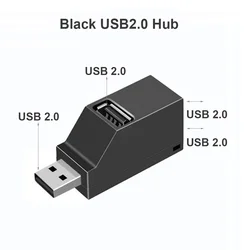 High-Speed USB Hub Adapter with 3-Port Expansion (Black USB 2.0)