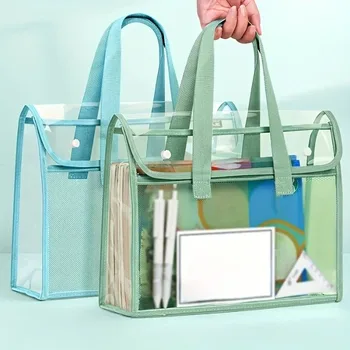 1 cartella portatile trasparente impermeabile di grande capacità, borsa per archiviazione espandibile, borsa per documenti autoadesiva in PVC per