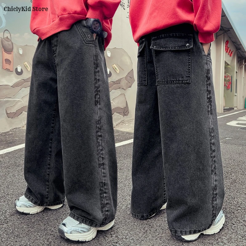 Boys Hip Hop Gradient Jeans Spring Autumn Kids Girls Fashion Loose Casual Denim Pants Children Elastic Waist Pockets Trousers 4