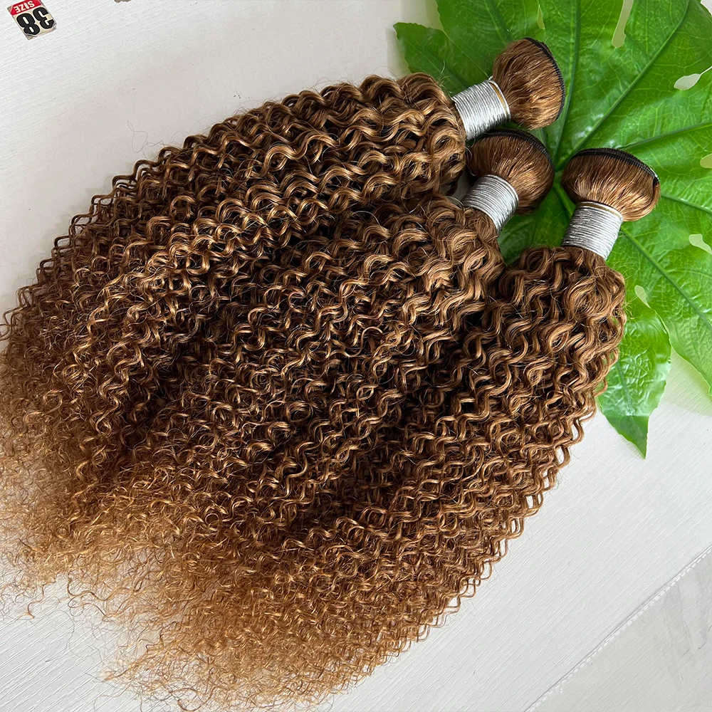 #30 Brown Kinky Curly Bundles 12A Burmese Curly Bundles 100% Human Hair Pixie Curls Raw Hair Bundles Unprocessed Human hair Deal 3