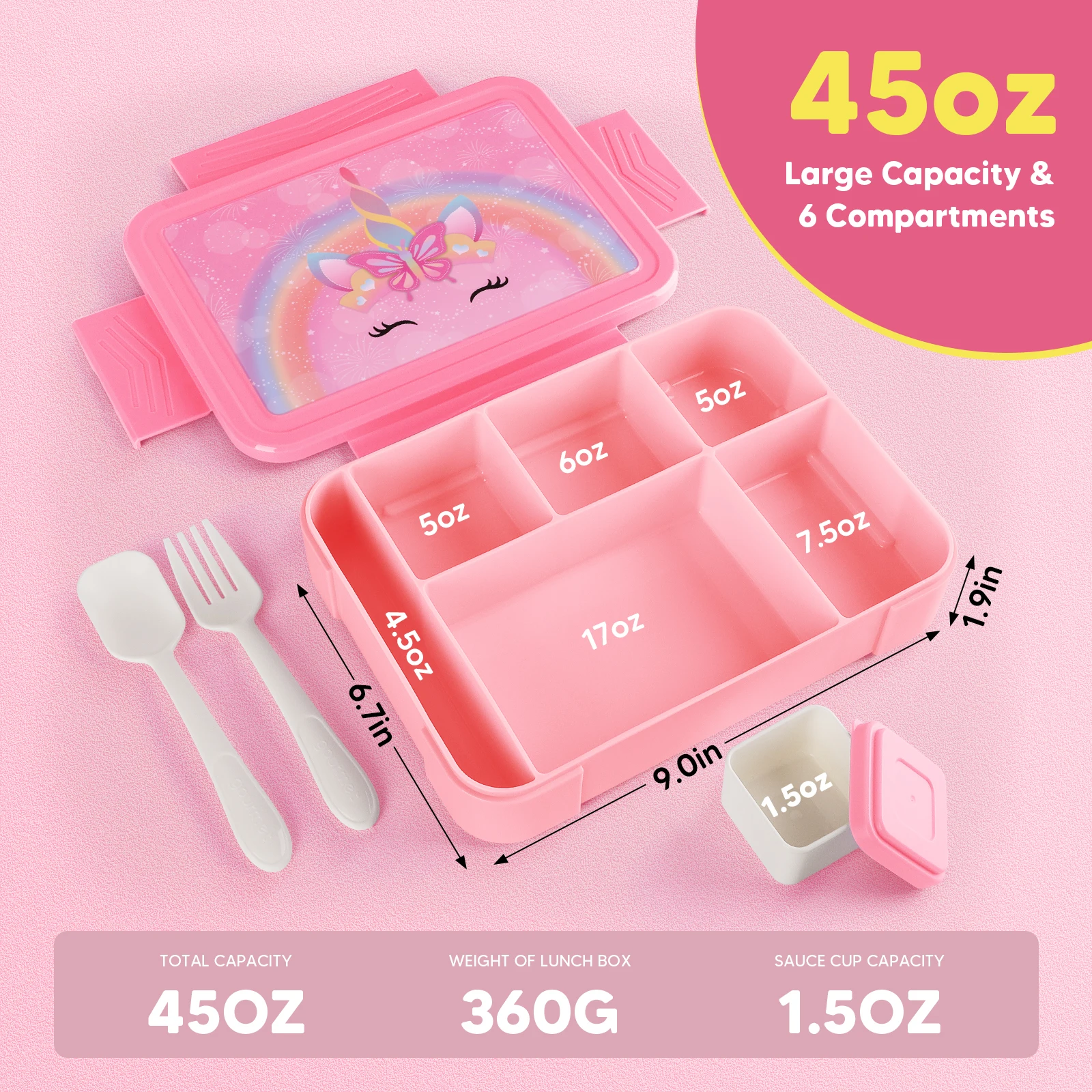 Unicorn-Themed Kids Bento Lunch Box with 6 Compartments