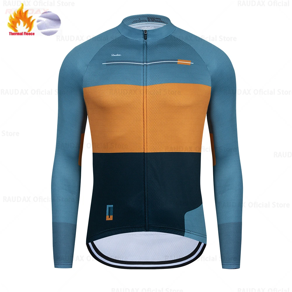 Raudax Winter Thermal Fleece MTB Uniform Men's Team Cycling Jacket Ropa Ciclismo Long Sleeve Cycling Jersey Bicycle Clothing