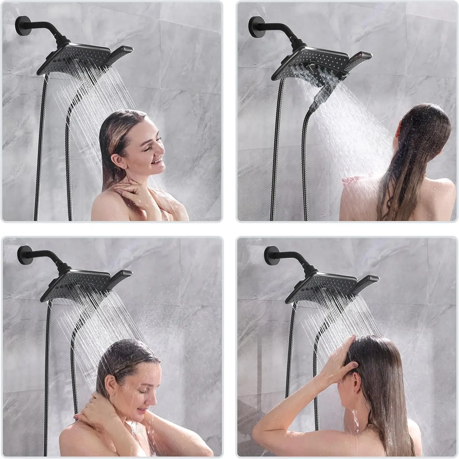 Four Spray Settings Shower Head Set Oil Rubbed Bronze and Black Finishing with 60" Long Stainless Steel Shower Hose 6
