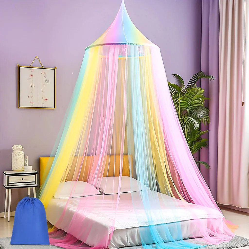 Princess Bed Canopy Rainbow Mosquito Net Ceiling Bedroom Decor_voghion.com